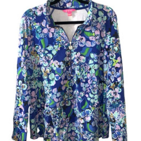EUC Lilly Pulitzer Skipper Popover Blue Grotto Twilight Tropics UPF 50+ Size XL - Picture 2 of 6